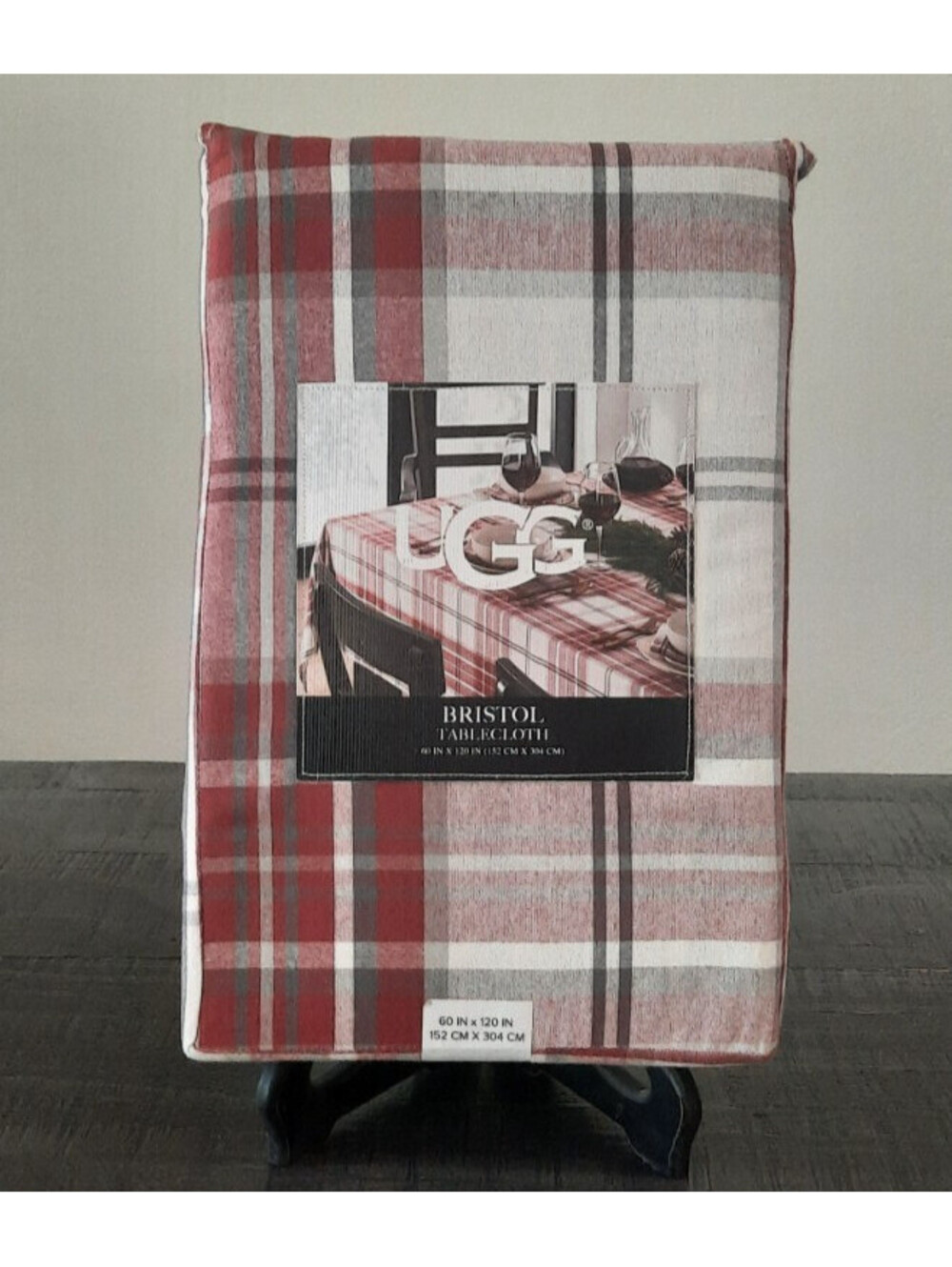 UGG Bristol Cotton Tablecloth Redwood Plaid Red White 60x120 Rectangular NEW